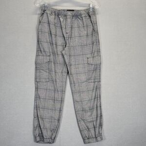 Sanctuary Cargo Jogger Pants Womens size M Gray Plaid Elastic Waist Pull-On